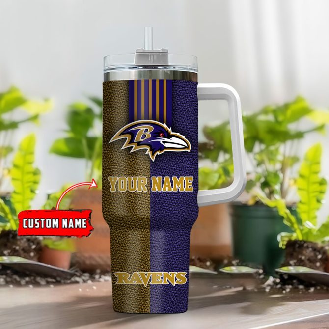 Baltimore Ravens Nfl Leather Effect Custom Stanley Quencher 40Oz Stainless Steel Tumbler With Handle - Image 2