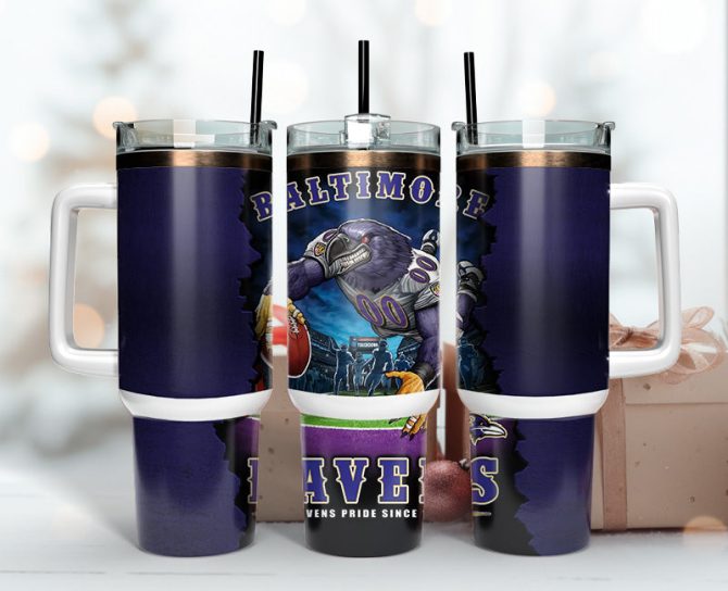 Baltimore Ravens Nfl Mascot Custom Stanley Quencher 40Oz Stainless Steel Tumbler With Handle
