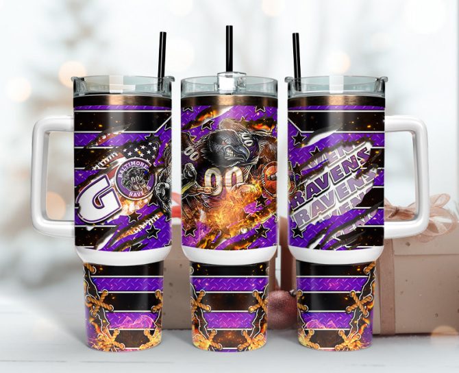 Baltimore Ravens Nfl Mascot Custom Stanley Quencher 40Oz Stainless Steel Tumbler With Handle
