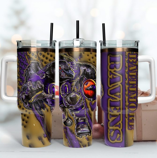 Baltimore Ravens Nfl Mascot Custom Stanley Quencher 40Oz Stainless Steel Tumbler With Handle