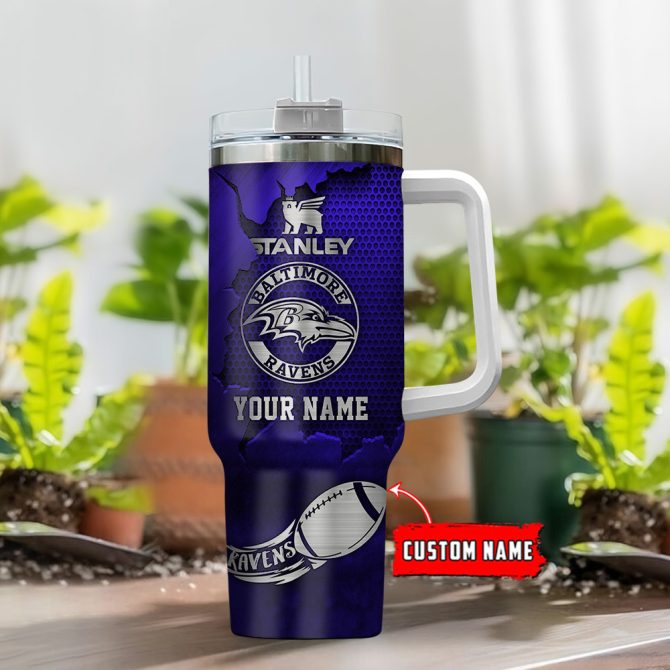 Baltimore Ravens Nfl Metal Style Custom Stanley Quencher 40Oz Stainless Steel Tumbler With Handle - Image 2