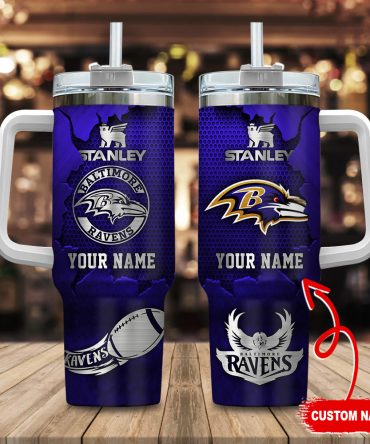 Baltimore Ravens Nfl Metal Style Custom Stanley Quencher 40Oz Stainless Steel Tumbler With Handle