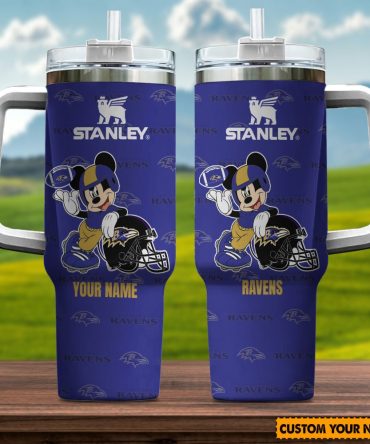 Baltimore Ravens Nfl Mickey Mouse Custom Stanley Quencher 40Oz Stainless Steel Tumbler With Handle