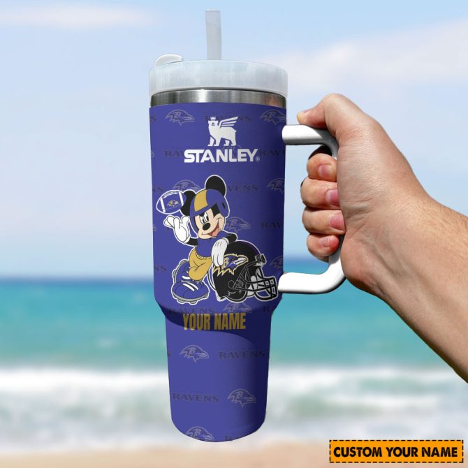 Baltimore Ravens Nfl Mickey Mouse Custom Stanley Quencher 40Oz Stainless Steel Tumbler With Handle - Image 2