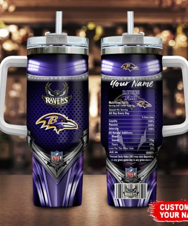 Baltimore Ravens Nfl Nutrition Facts Custom Stanley Quencher 40Oz Stainless Steel Tumbler With Handle