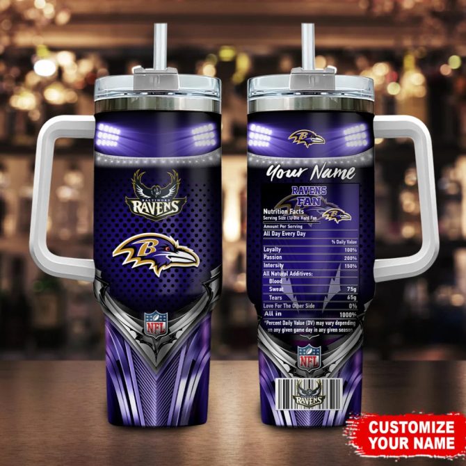Baltimore Ravens Nfl Nutrition Facts Custom Stanley Quencher 40Oz Stainless Steel Tumbler With Handle