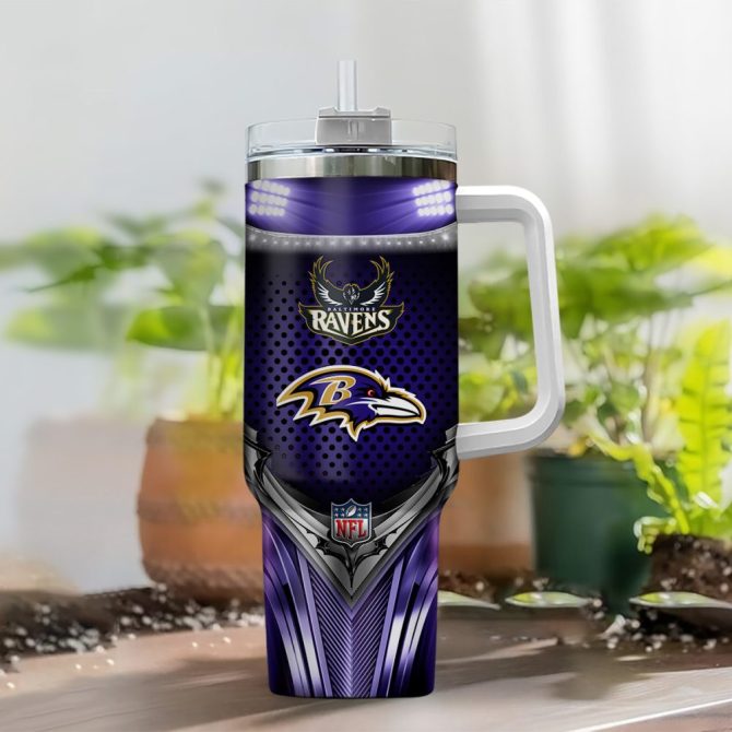 Baltimore Ravens Nfl Nutrition Facts Custom Stanley Quencher 40Oz Stainless Steel Tumbler With Handle - Image 2