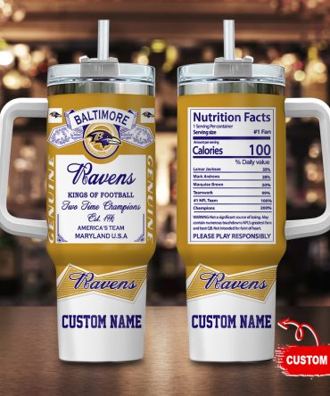 Baltimore Ravens Nfl Nutrition Facts Custom Stanley Quencher 40Oz Stainless Steel Tumbler With Handle