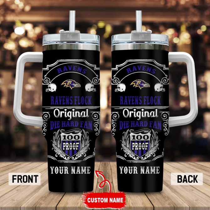 Baltimore Ravens Nfl Original Diehard Fan Custom Stanley Quencher 40Oz Stainless Steel Tumbler With Handle