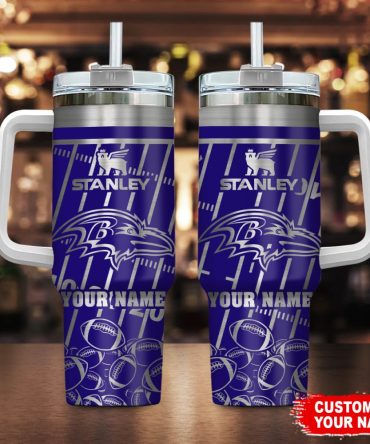 Baltimore Ravens Nfl Silver Custom Stanley Quencher 40Oz Stainless Steel Tumbler With Handle