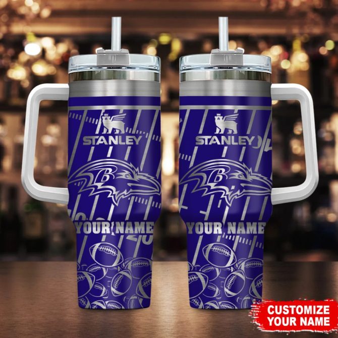 Baltimore Ravens Nfl Silver Custom Stanley Quencher 40Oz Stainless Steel Tumbler With Handle