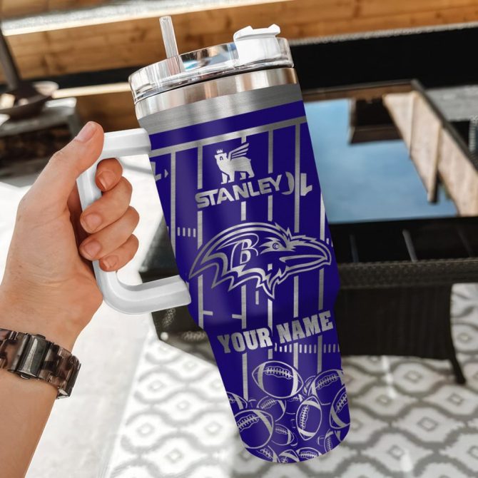 Baltimore Ravens Nfl Silver Custom Stanley Quencher 40Oz Stainless Steel Tumbler With Handle - Image 3