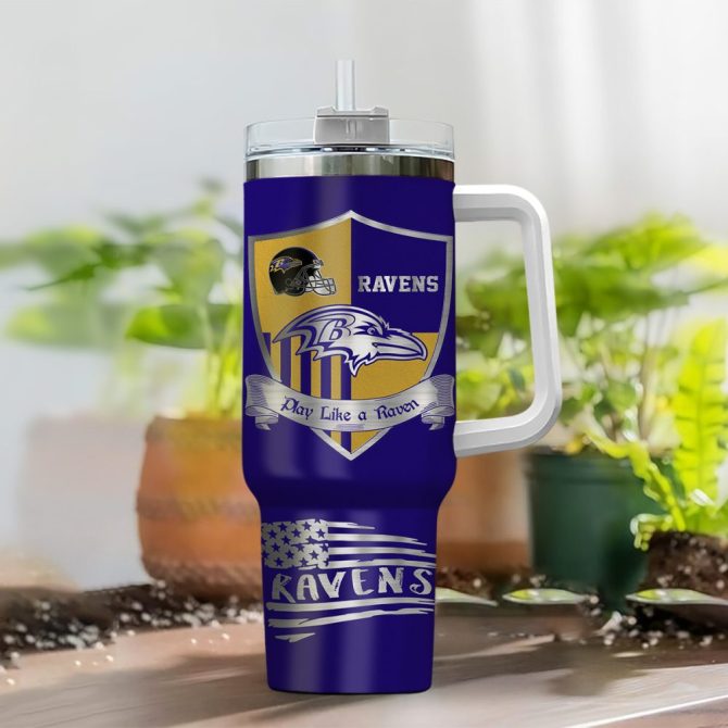 Baltimore Ravens Nfl Silver Logo Custom Stanley Quencher 40Oz Stainless Steel Tumbler With Handle - Image 2