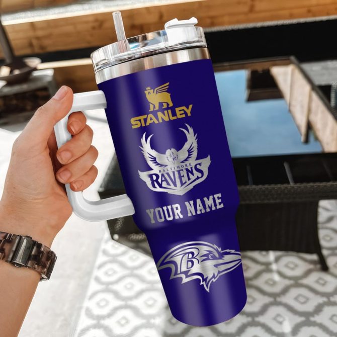 Baltimore Ravens Nfl Silver Logo Custom Stanley Quencher 40Oz Stainless Steel Tumbler With Handle - Image 3