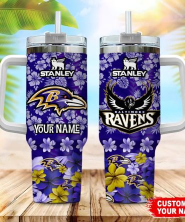 Baltimore Ravens Nfl Tropical Floral Custom Stanley Quencher 40Oz Stainless Steel