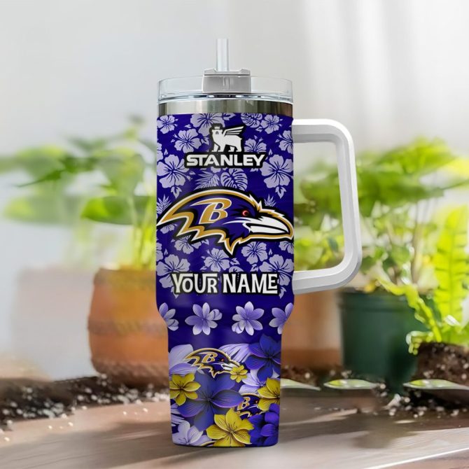 Baltimore Ravens Nfl Tropical Floral Custom Stanley Quencher 40Oz Stainless Steel - Image 2