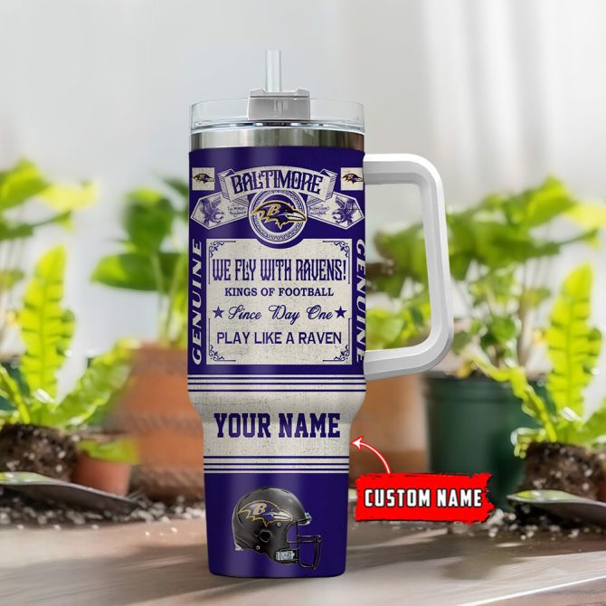 Baltimore Ravens Nfl Vintage Kings Of Football Custom Stanley Quencher 40Oz Stainless Steel Tumbler With Handle - Image 2