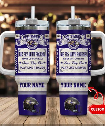 Baltimore Ravens Nfl Vintage Kings Of Football Custom Stanley Quencher 40Oz Stainless Steel Tumbler With Handle