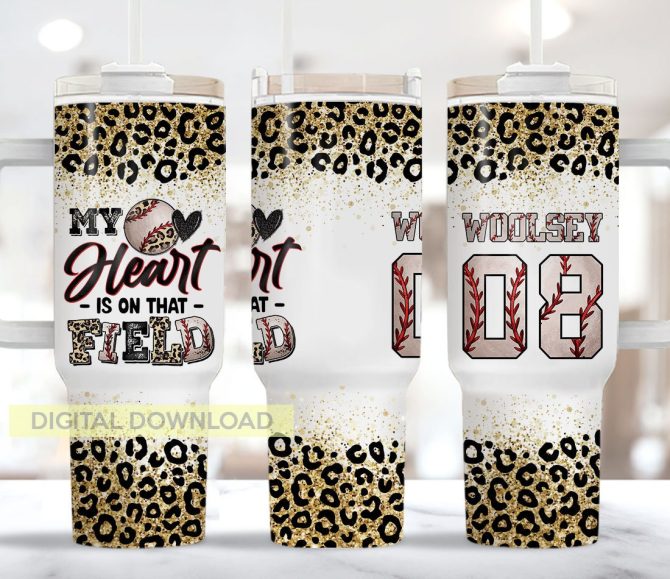 Baseball Glitter Leopard Print Custom Stanley Quencher 40Oz Stainless Steel Tumbler With Handle - Image 2