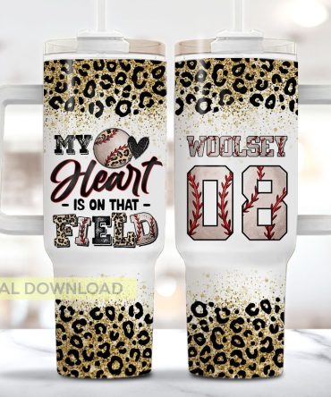 Baseball Glitter Leopard Print Custom Stanley Quencher 40Oz Stainless Steel Tumbler With Handle