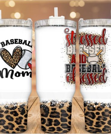 Baseball Leopard Pattern Custom Stanley Quencher 40Oz Stainless Steel Tumbler With Handle
