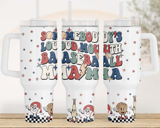 Baseball Mama Custom Stanley Quencher 40Oz Stainless Steel Tumbler With Handle - Image 3