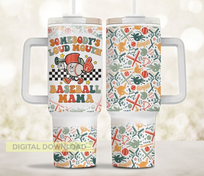 Baseball Mama Custom Stanley Quencher 40Oz Stainless Steel Tumbler With Handle