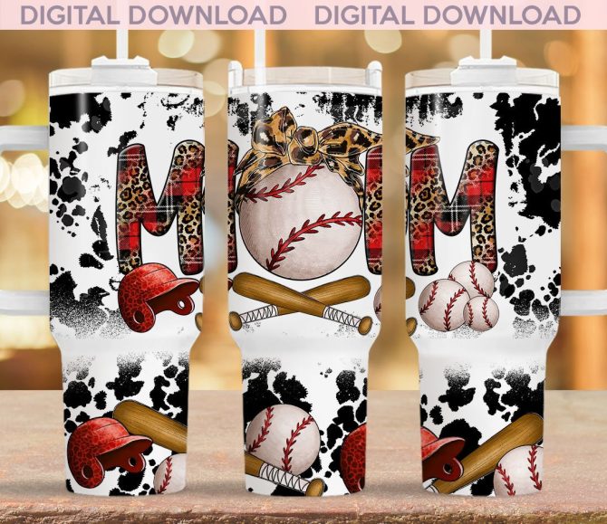Baseball Mom Leopard Print Custom Stanley Quencher 40Oz Stainless Steel Tumbler With Handle - Image 2