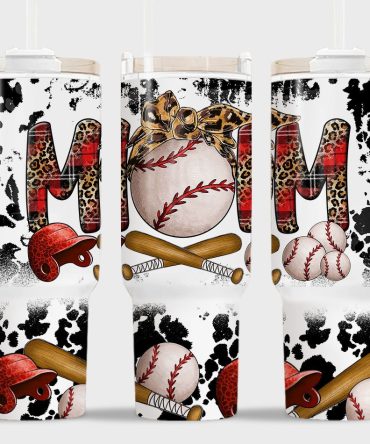 Baseball Mom Leopard Print Custom Stanley Quencher 40Oz Stainless Steel Tumbler With Handle