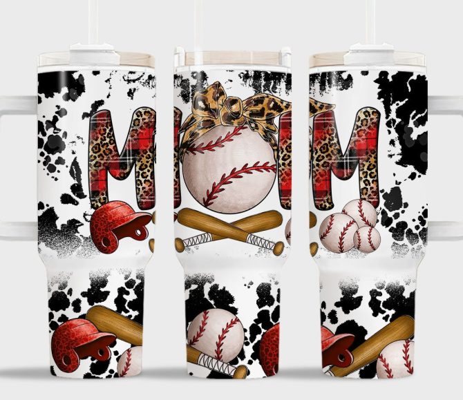 Baseball Mom Leopard Print Custom Stanley Quencher 40Oz Stainless Steel Tumbler With Handle