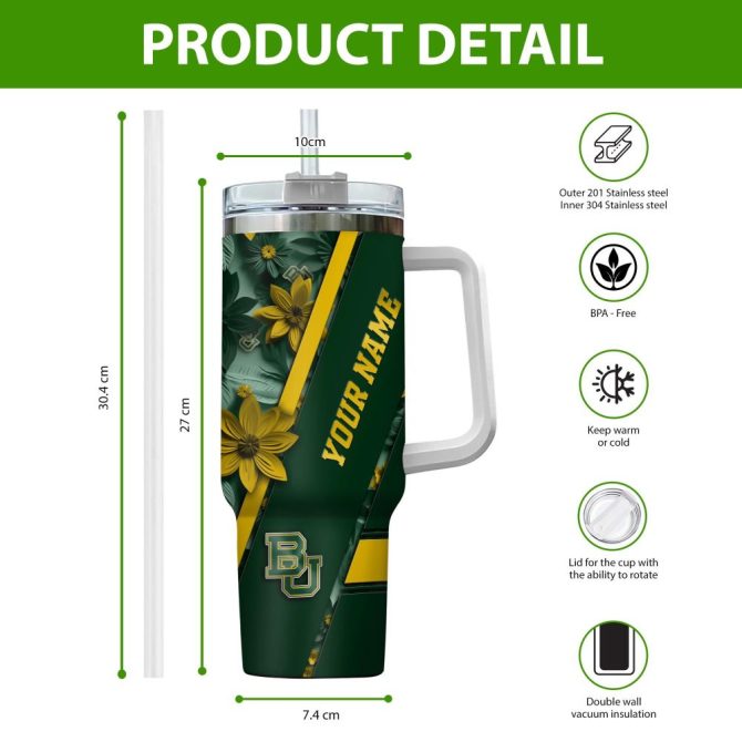 Baylor Bears Ncaa Custom Stanley Quencher 40Oz Stainless Steel Tumbler With Handle - Image 2