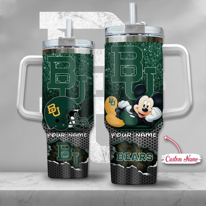 Baylor Bears Ncaa Mickey Mouse Custom Stanley Quencher 40Oz Stainless Steel Tumbler With Handle
