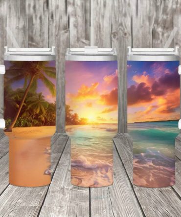 Beach And Sky Custom Stanley Quencher 40Oz Stainless Steel Tumbler With Handle