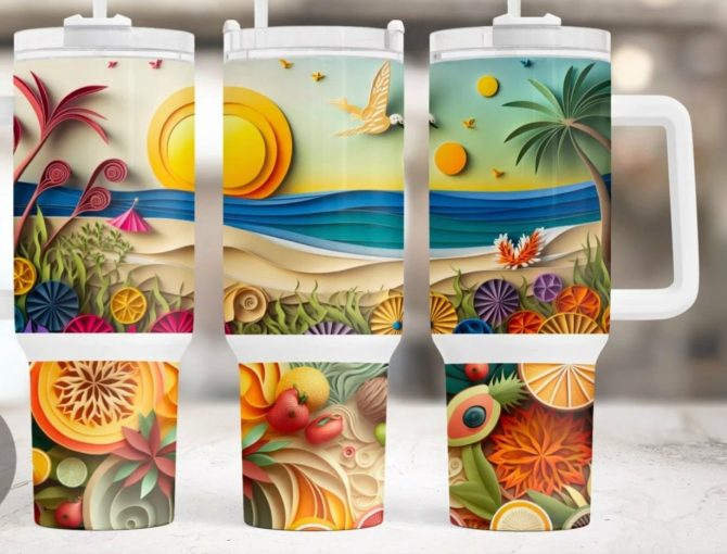 Beach Custom Stanley Quencher 40Oz Stainless Steel Tumbler With Handle