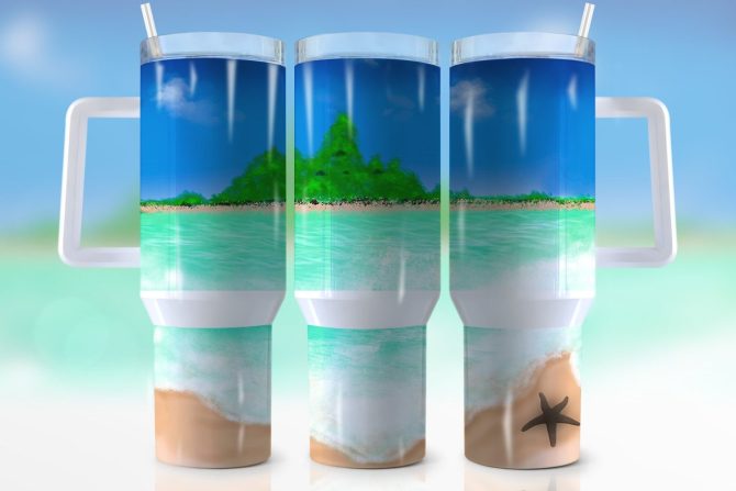 Beach Island Custom Stanley Quencher 40Oz Stainless Steel Tumbler With Handle