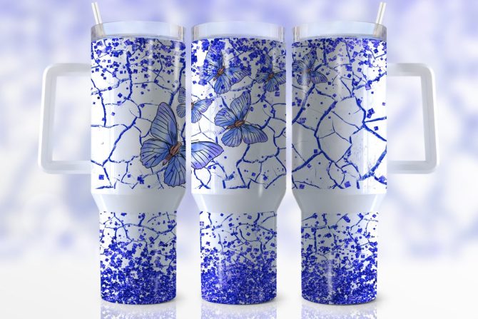 Beautiful Butterfly Custom Stanley Quencher 40Oz Stainless Steel Tumbler With Handle
