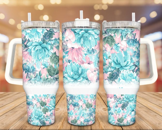 Beautiful Succulents Custom Stanley Quencher 40Oz Stainless Steel Tumbler With Handle