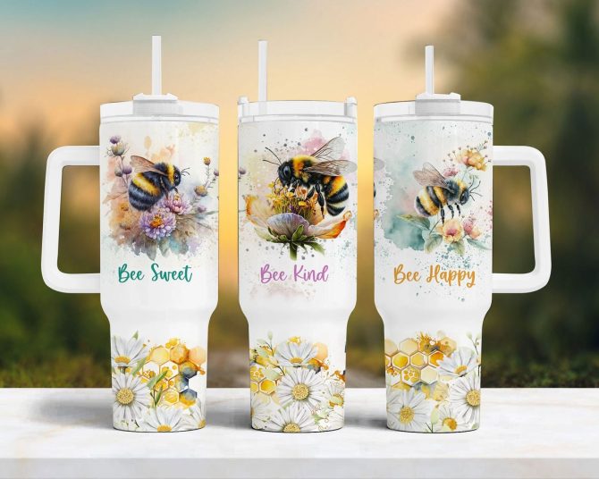 Bee And Flowers Custom Stanley Quencher 40Oz Stainless Steel Tumbler With Handle - Image 2