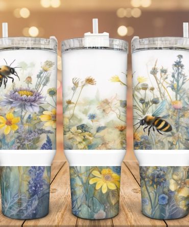 Bee And Wildflowers Custom Stanley Quencher 40Oz Stainless Steel Tumbler With Handle