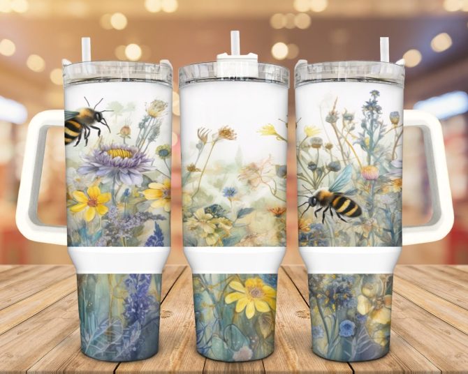 Bee And Wildflowers Custom Stanley Quencher 40Oz Stainless Steel Tumbler With Handle