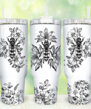 Bee Floral Vintage Custom Stanley Quencher 40Oz Stainless Steel Tumbler With Handle