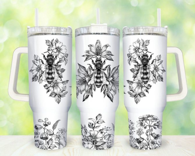 Bee Floral Vintage Custom Stanley Quencher 40Oz Stainless Steel Tumbler With Handle