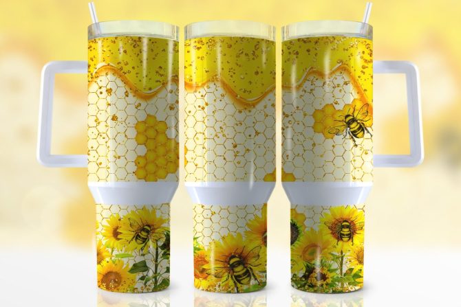 Bee Honeycomb Custom Stanley Quencher 40Oz Stainless Steel Tumbler With Handle
