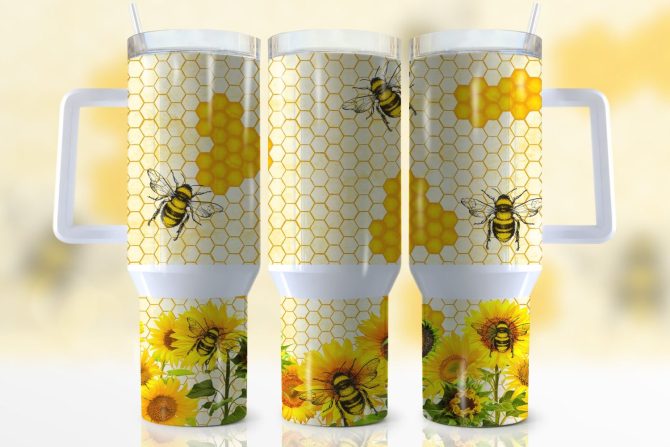 Bee Honeycomb Custom Stanley Quencher 40Oz Stainless Steel Tumbler With Handle