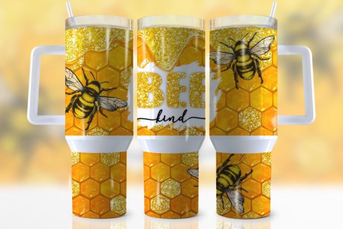 Bee Honeycomb Custom Stanley Quencher 40Oz Stainless Steel Tumbler With Handle