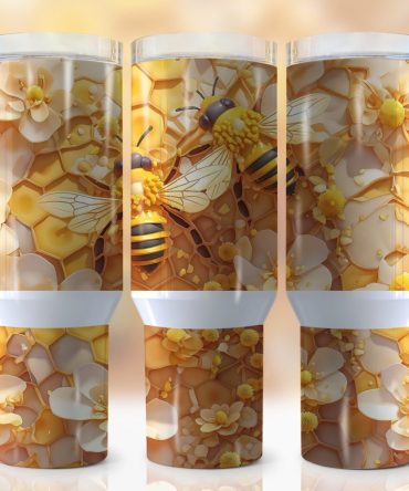 Bee Honeycomb Custom Stanley Quencher 40Oz Stainless Steel Tumbler With Handle