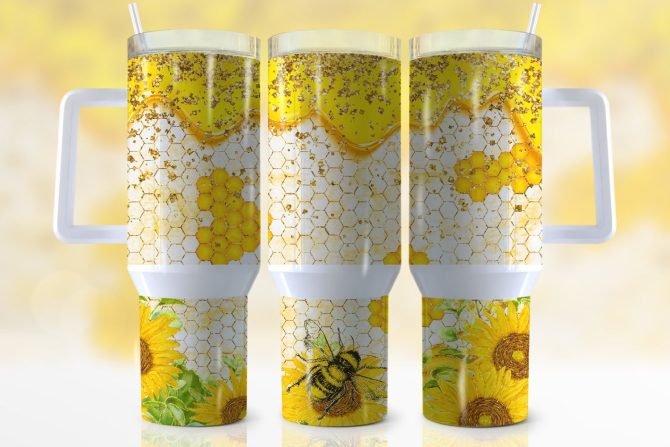 Bee Honeycomb Custom Stanley Quencher 40Oz Stainless Steel Tumbler With Handle