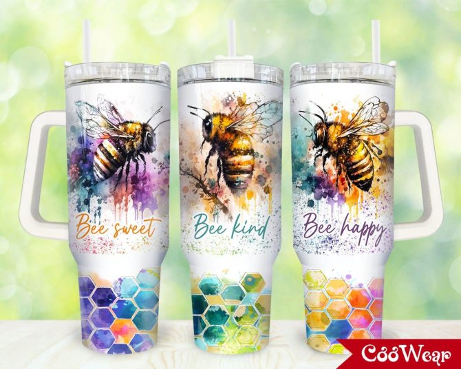Bee Honeycomb Custom Stanley Quencher 40Oz Stainless Steel Tumbler With Handle