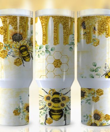 Bee Sunflower Custom Stanley Quencher 40Oz Stainless Steel Tumbler With Handle
