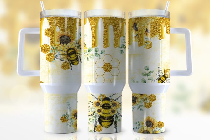 Bee Sunflower Custom Stanley Quencher 40Oz Stainless Steel Tumbler With Handle